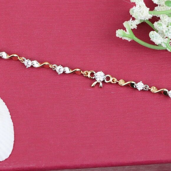 Elegant Rose Gold and Silver Crystal Bow Design Bracelet, Adjustable, XPBL0693 - Picture 12 of 12